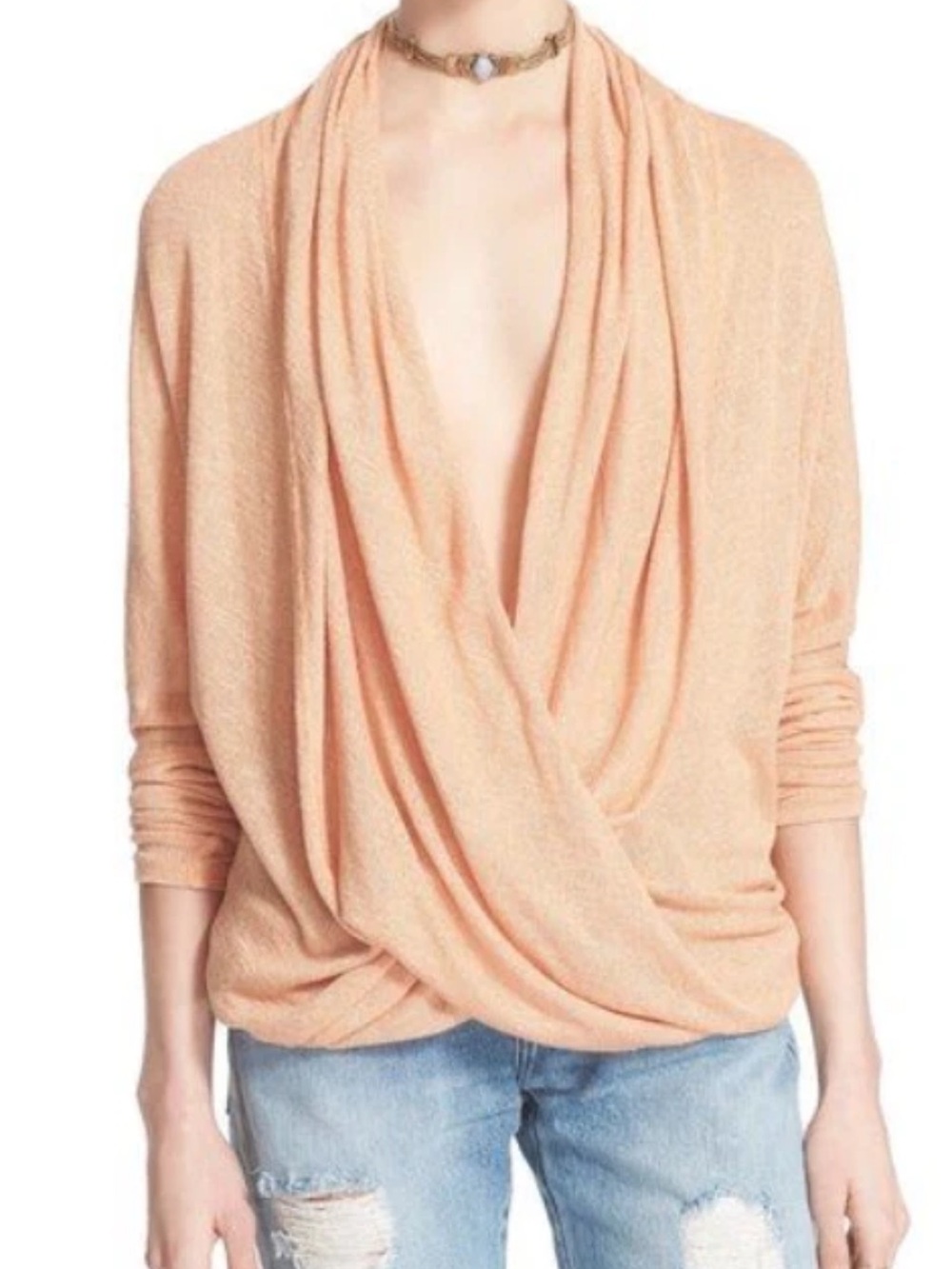 We The Free Draped Cowl Neck Sweater in Peach